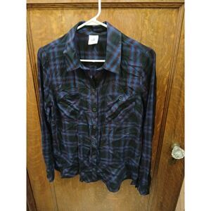 Cabi Check Flannel Moody Plaid Button Down Shirt Medium Womens Blue/Red